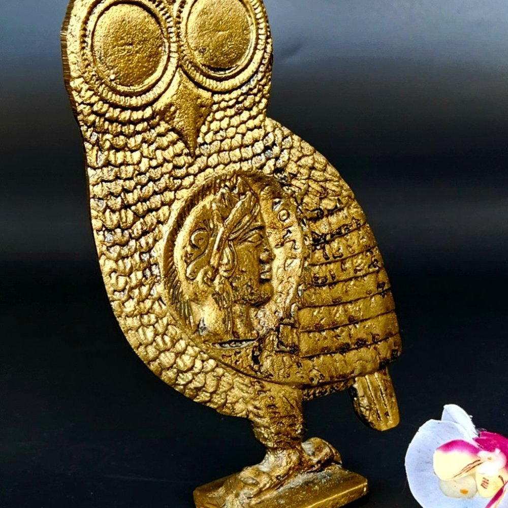 Antique Brass Owl Figurine - Symbol of Wisdom - 6.5" Tall